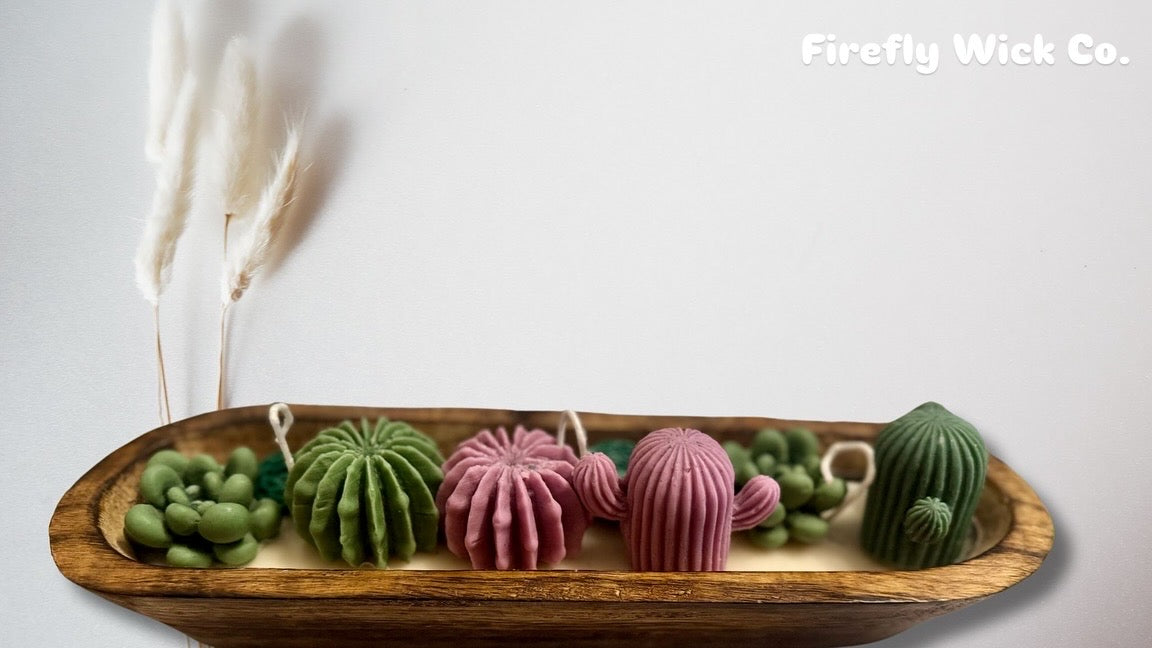 Succulent Garden Glow – Artisan Wooden Bowl Candle