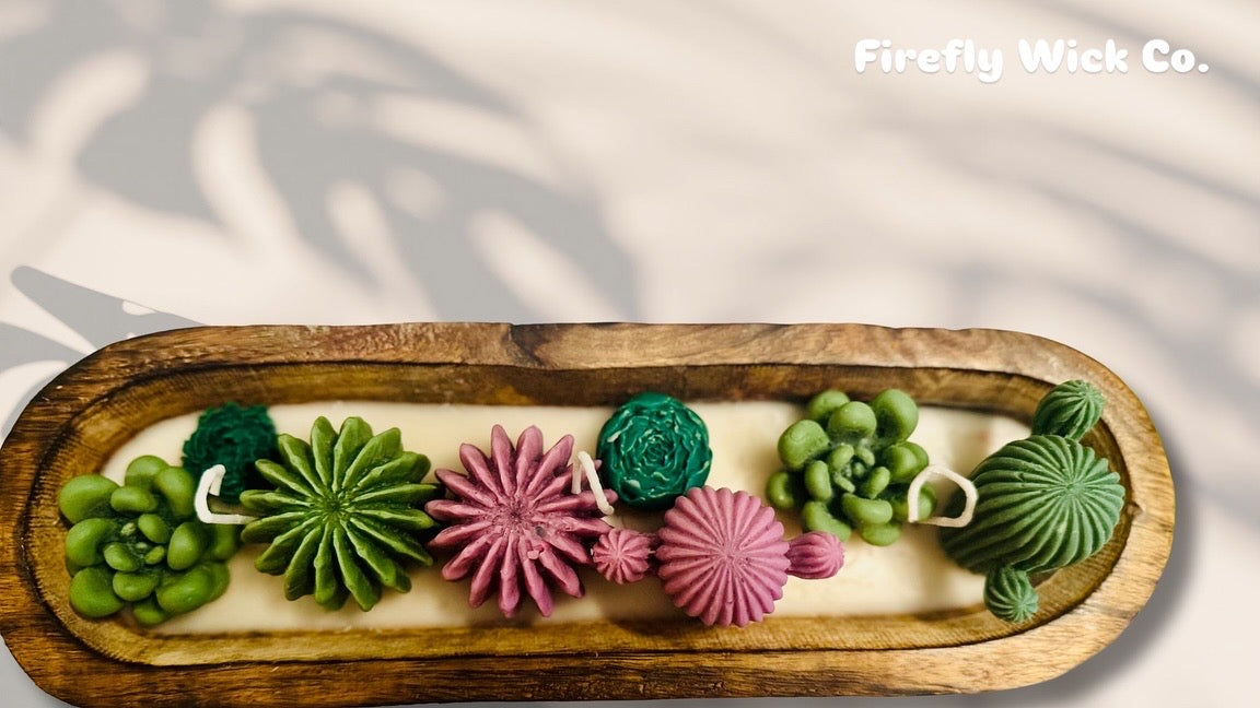 Succulent Garden Glow – Artisan Wooden Bowl Candle