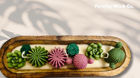 Succulent Garden Glow – Artisan Wooden Bowl Candle
